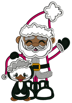 Santa And Penguin Christmas Applique Machine Embroidery Design Digitized Pattern