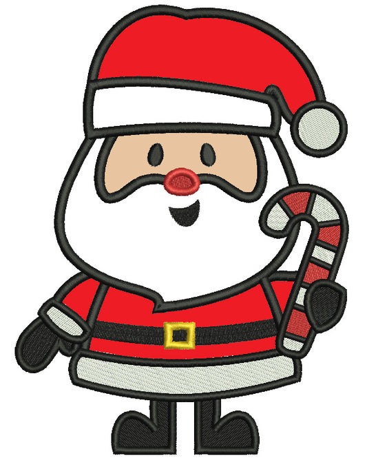 Santa Holding Candy Cane Christmas Applique Machine Embroidery Design Digitized Pattern
