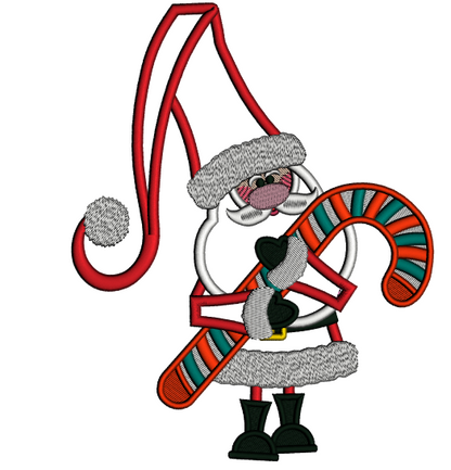 Santa Holding Candy Cane Christmas Applique Machine Embroidery Digitized Design Pattern