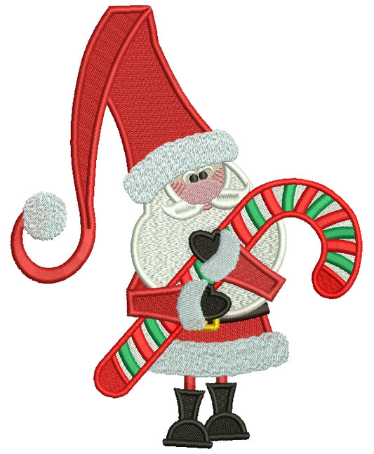 Santa Holding Candy Cane Christmas Filled Machine Embroidery Digitized Design Pattern