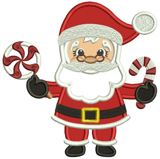 Santa Holding Candy Cane Christmas Tree Applique Christmas Machine Embroidery Design Digitized Pattern