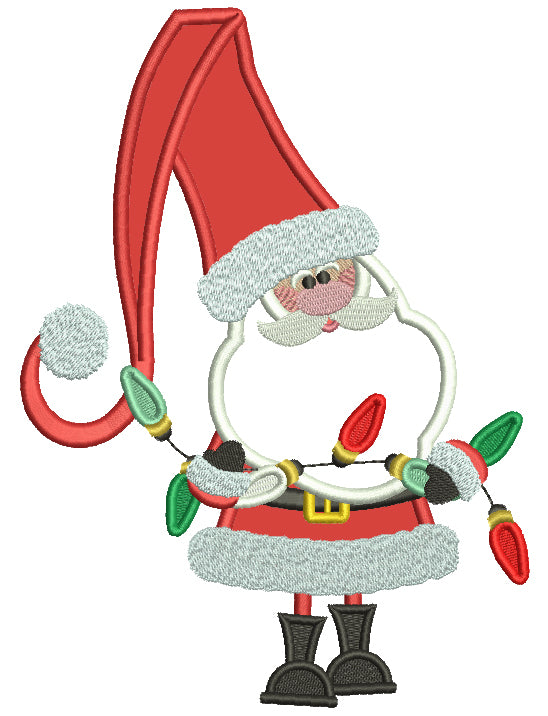 Santa Holding Christmas Lights Christmas Applique Machine Embroidery Design Digitized Pattern