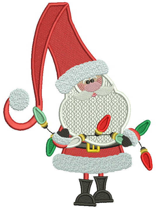 Santa Holding Christmas Lights Christmas Filled Machine Embroidery Design Digitized Pattern