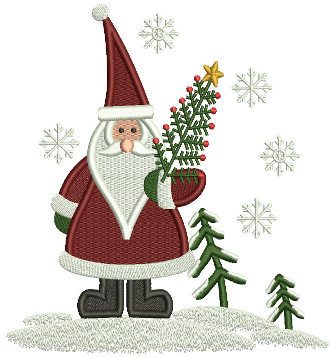 Santa Holding Christmas Tree Filled Machine Embroidery Design Digitized Pattern