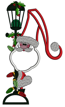 Santa Next To Street Light Christmas Applique Machine Embroidery Design Digitized Pattern