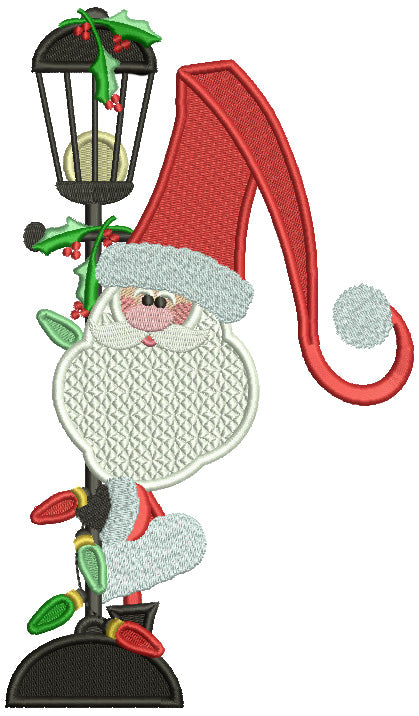 Santa Next To Street Light Christmas Filled Machine Embroidery Design Digitized Pattern
