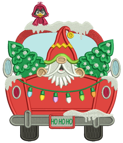 Santa Sitting In The Back Of a Truck With Christmas Trees Applique Machine Embroidery Design Digitized Pattern