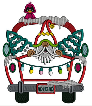 Santa Sitting In The Back Of a Truck With Christmas Trees Applique Machine Embroidery Design Digitized Pattern