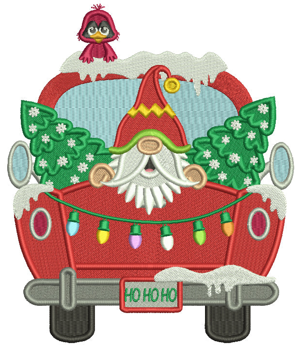 Santa Sitting In The Back Of a Truck With Christmas Trees Filled Machine Embroidery Design Digitized Pattern