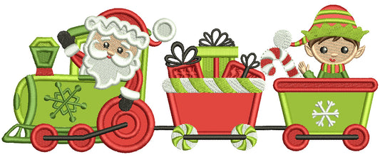 Santa Train With Elf Man And Presents Christmas Applique Machine Embroidery Design Digitized Pattern