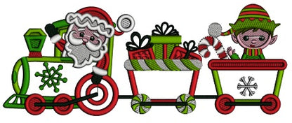 Santa Train With Elf Man And Presents Christmas Applique Machine Embroidery Design Digitized Pattern