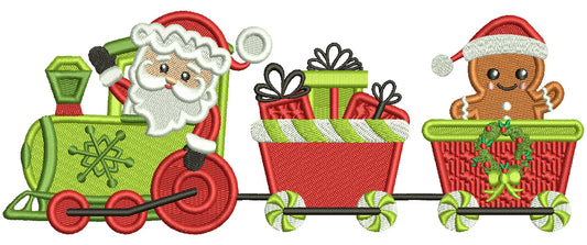 Santa Train With a Gingerbread Man And Presents Christmas Filled Machine Embroidery Design Digitized Pattern