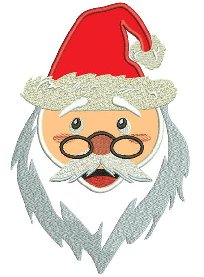 Santa Wearing Big Red Hat and Glasses Christmas Applique Machine Embroidery Design Digitized Pattern