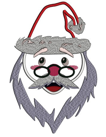 Santa Wearing Big Red Hat and Glasses Christmas Applique Machine Embroidery Design Digitized Pattern