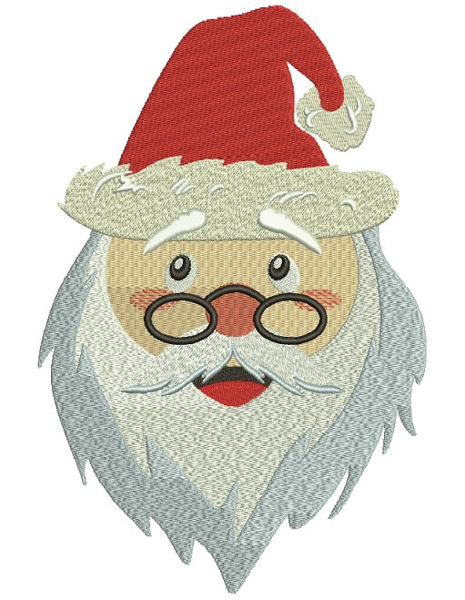 Santa Wearing Big Red Hat and Glasses Christmas Filled Machine Embroidery Design Digitized Pattern