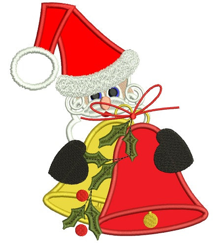 Santa With Jingle Bells Christmas Applique Machine Embroidery Design Digitized Pattern