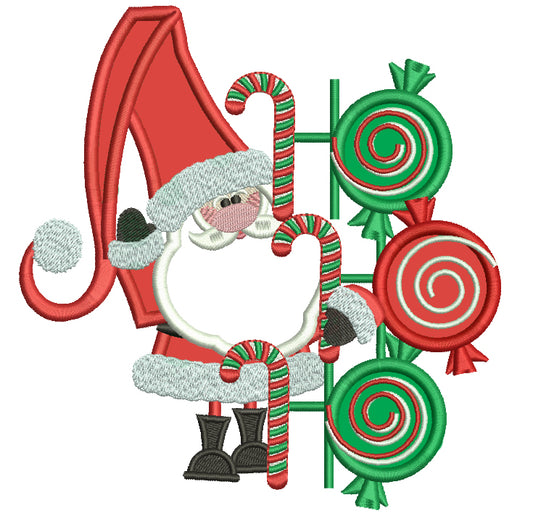 Santa With Lots of Candy Christmas Applique Machine Embroidery Digitized Design Pattern