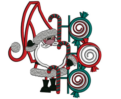 Santa With Lots of Candy Christmas Applique Machine Embroidery Digitized Design Pattern