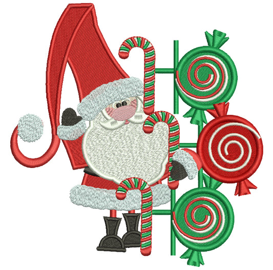 Santa With Lots of Candy Christmas Filled Machine Embroidery Digitized Design Pattern