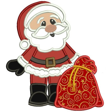 Santa With Presents Christmas Applique Machine Embroidery Digitized Design Pattern