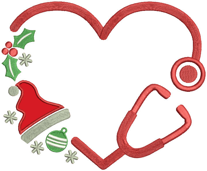 Santa's Hat Medical Stethoscope Christmas Applique Machine Embroidery Design Digitized Pattern