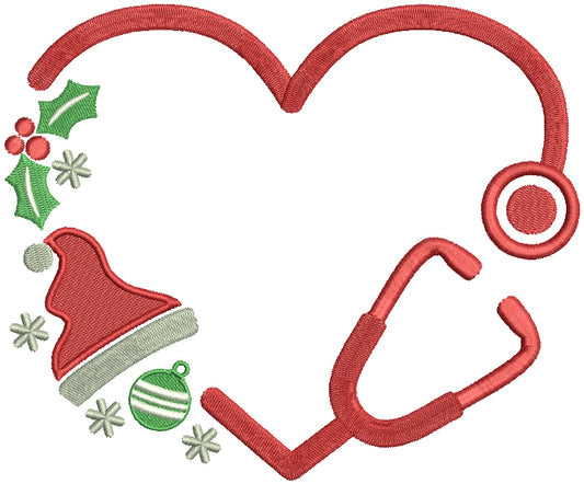Santa's Hat Medical Stethoscope Christmas Filled Machine Embroidery Design Digitized Pattern