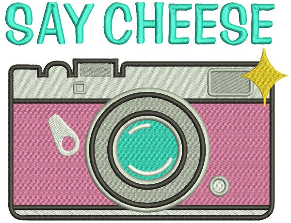 Say Cheese Little Photo Camera Filled Machine Embroidery Design Digitized Pattern