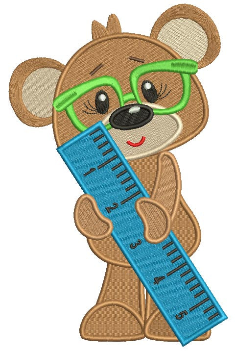 School Bear Holding a Ruler Filled Machine Embroidery Design Digitized Pattern
