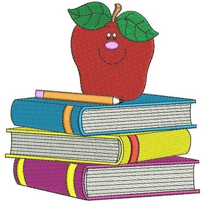 School Books with apple teacher Machine Embroidery Filled Digitized Design Pattern -Instant Download- 4x4,5x7,6x10