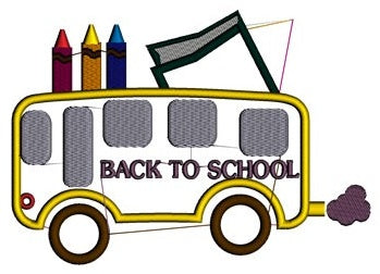 School Bus Applique with crayons student teacher Machine Embroidery Digitized Design Pattern -Instant Download- 4x4,5x7,6x10