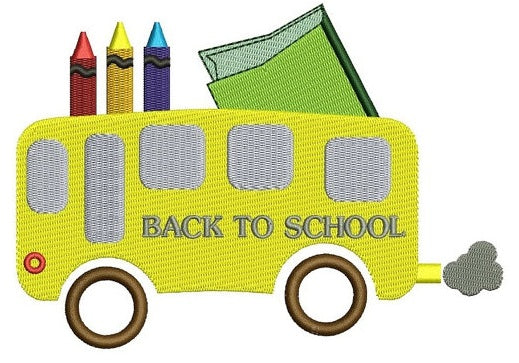 School Bus with crayons student teacher Machine Embroidery Filled Digitized Design Pattern -Instant Download- 4x4,5x7,6x10