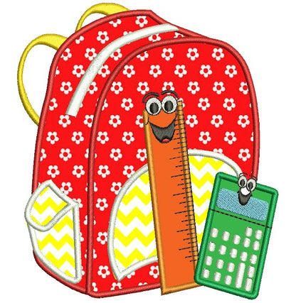 School Back pack Applique Machine Embroidery Digitized Design Filled Pattern -Instant Download- 4x4,5x7,6x10