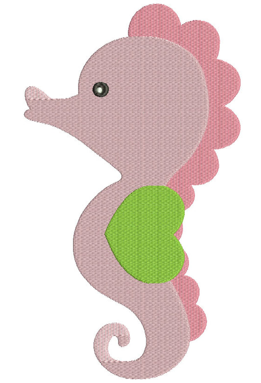 Sea Horse With Heart Fin Filled Machine Embroidery Digitized Design Pattern