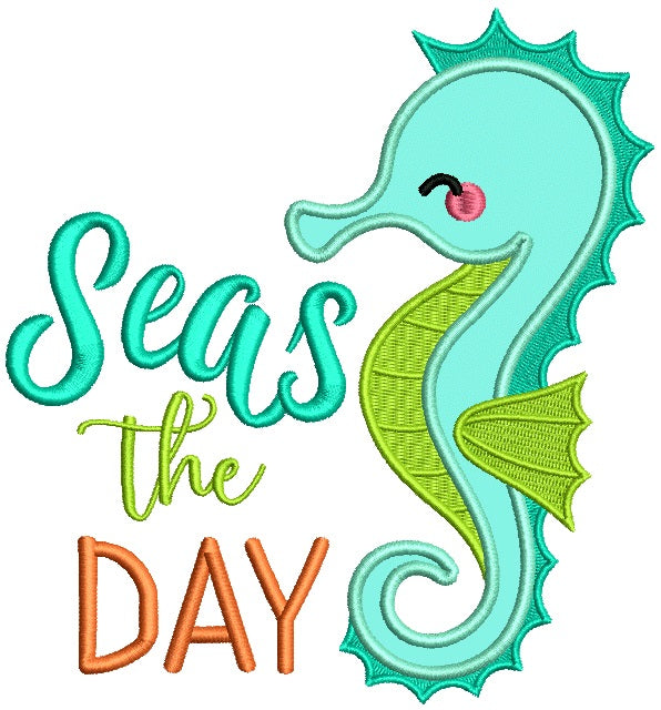 Seas The Day Seahorse Applique Machine Embroidery Design Digitized Pattern