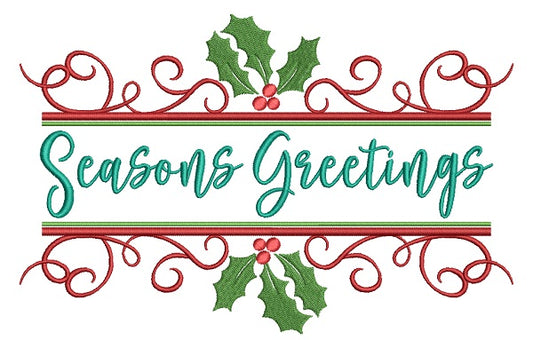 Season's Greeting Ornamental Frame Christmas Filled Machine Embroidery Design Digitized Pattern