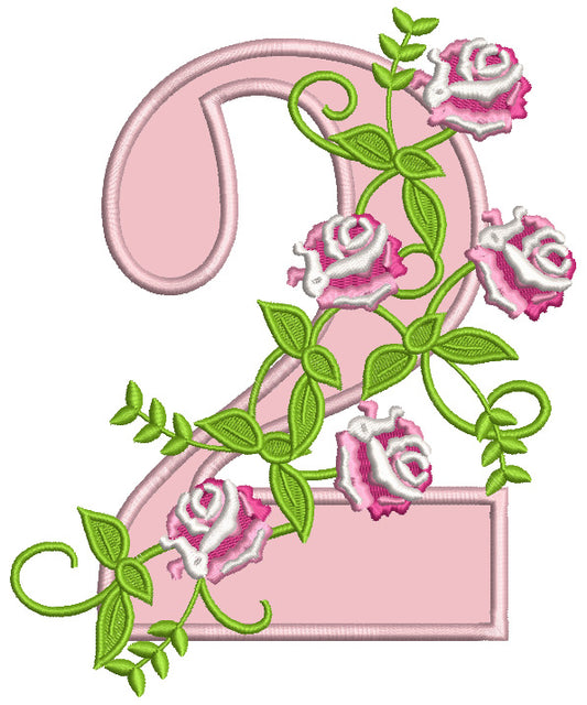 Second Birthday With Roses Applique Machine Embroidery Design Digitized Pattern
