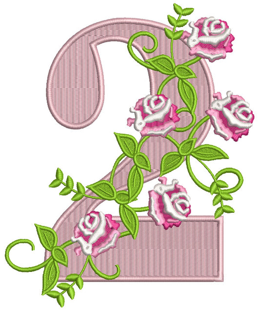 Second Birthday With Roses Filled Machine Embroidery Design Digitized Pattern