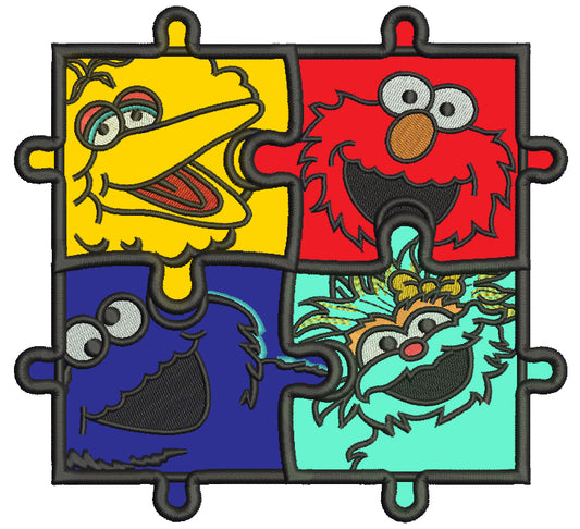 Sesame Street Autism Awareness Puzzle Applique Machine Embroidery Design Digitized Pattern
