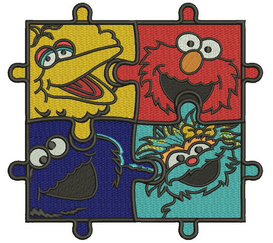 Sesame Street Autism Awareness Puzzle Filled Machine Embroidery Design Digitized Pattern