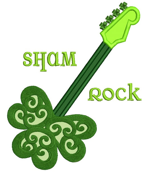 Sham Rock Guitar St Patrick's Day Irish Applique Machine Embroidery Design Digitized Pattern