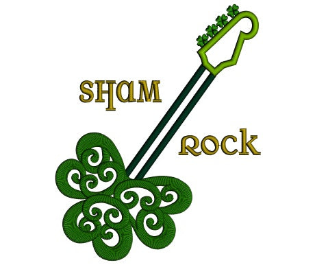 Sham Rock Guitar St Patrick's Day Irish Applique Machine Embroidery Design Digitized Pattern