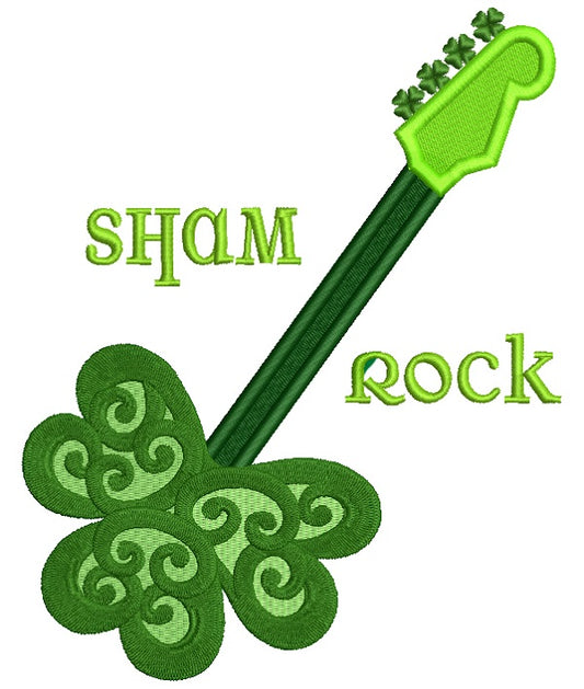 Sham Rock Guitar St Patrick's Day Irish Filled Machine Embroidery Design Digitized Pattern