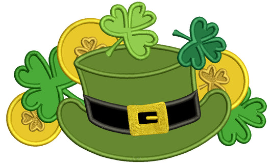 Shamrock Hat With Golden Coins St.Patrick's Day Applique Machine Embroidery Design Digitized Pattern