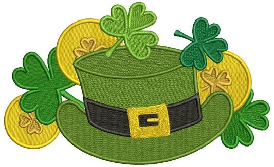 Shamrock Hat With Golden Coins St.Patrick's Day Filled Machine Embroidery Design Digitized Pattern