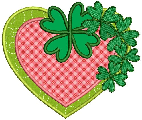 Shamrock Heart St Patricks Day Irish Applique Machine Embroidery Design Digitized Pattern