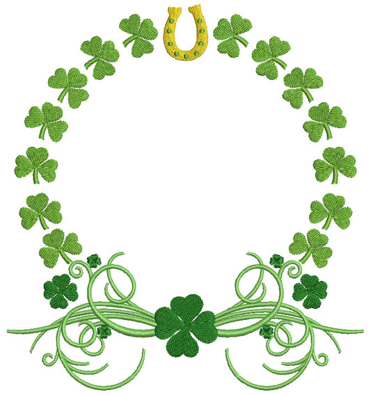 Shamrock Wreath With Horseshoe St.Patrick's Day Filled Machine Embroidery Design Digitized Pattern