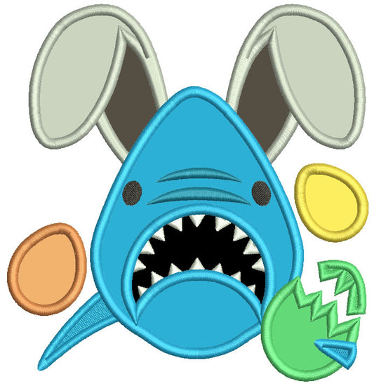 Shark With Bunny Ears Easter Applique Machine Embroidery Design Digitized Pattern