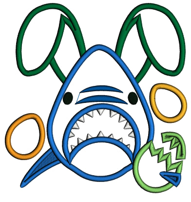 Shark With Bunny Ears Easter Applique Machine Embroidery Design Digitized Pattern