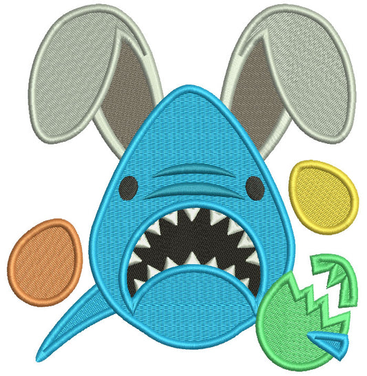 Shark With Bunny Ears Easter Filled Machine Embroidery Design Digitized Pattern