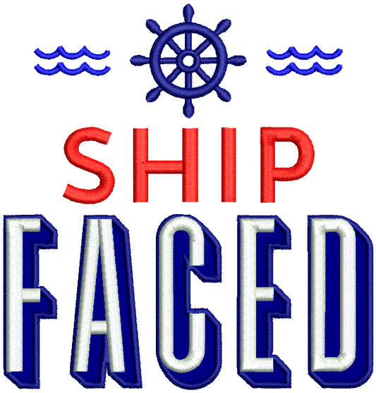 Ship Faced Boat Helm And Waves Applique Machine Embroidery Design Digitized Pattern